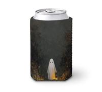 Beer Can Cooler Sleeve,Cute Ghost Walking The Dark Forest Can Cover Beer Cooler Soft Insulated Beverage Holder for Party Beach Event Home