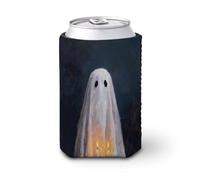 Beer Can Cooler Sleeve,Cute Ghost with Candles Fantasy Art Can Cover Beer Cooler Soft Insulated Beverage Holder for Party Beach Event Home