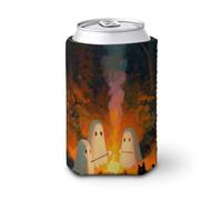 Beer Can Cooler Sleeve,Cute Ghosts Roasting Over A Campfire Can Cover Beer Cooler Soft Insulated Beverage Holder for Party Beach Event Home