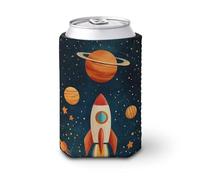 Beer Can Cooler Sleeve,Cute Rocket Ship in The Space Can Cover Beer Cooler Soft Insulated Beverage Holder for Party Beach Event Home