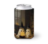Beer Can Cooler Sleeve,Cute Witch Ghosts Reading Old Library Can Cover Beer Cooler Soft Insulated Beverage Holder for Party Beach Event Home