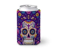 Beer Can Cooler Sleeve,Day of The Dead Festival Skull Flower Can Cover Beer Cooler Soft Insulated Beverage Holder for Party Beach Event Home