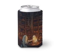 Beer Can Cooler Sleeve,Ghosts Reading at A Wooden Library Table Can Cover Beer Cooler Soft Insulated Beverage Holder for Party Beach Event Home