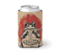 Beer Can Cooler Sleeve,Japanese Retro Frog Eating Bowl of Ramen Can Cover Beer Cooler Soft Insulated Beverage Holder for Party Beach Event Home