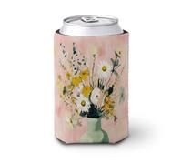 Beer Can Cooler Sleeve,Light Green Ceramic Vase with Yellow Daisies Can Cover Beer Cooler Soft Insulated Beverage Holder for Party Beach Event Home