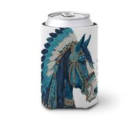 Beer Can Cooler Sleeve,Majestic Horse Adorned in Native Can Cover Beer Cooler Soft Insulated Beverage Holder for Party Beach Event Home