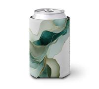 Beer Can Cooler Sleeve,Ocean Abstract Art Green Waves Can Cover Beer Cooler Soft Insulated Beverage Holder for Party Beach Event Home
