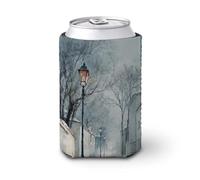 Beer Can Cooler Sleeve,Old Street Lamp in The Snow Can Cover Beer Cooler Soft Insulated Beverage Holder for Party Beach Event Home