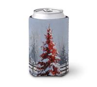 Beer Can Cooler Sleeve,Red Christmas Tree in The Snow Can Cover Beer Cooler Soft Insulated Beverage Holder for Party Beach Event Home