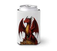 Beer Can Cooler Sleeve,Red Orange Dragon on Pile of Golden Treasure Can Cover Beer Cooler Soft Insulated Beverage Holder for Party Beach Event Home