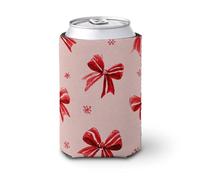Beer Can Cooler Sleeve,Red White Bow on Light Pink Can Cover Beer Cooler Soft Insulated Beverage Holder for Party Beach Event Home