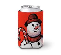 Beer Can Cooler Sleeve,Snowman with Candy Cane on Red Can Cover Beer Cooler Soft Insulated Beverage Holder for Party Beach Event Home