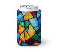 Beer Can Cooler Sleeve,Stained Glass Rainbow Geometric Shapes Can Cover Beer Cooler Soft Insulated Beverage Holder for Party Beach Event Home
