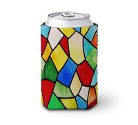 Beer Can Cooler Sleeve,Stained Glass Style Geometric Shapes Can Cover Beer Cooler Soft Insulated Beverage Holder for Party Beach Event Home