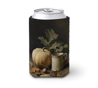 Beer Can Cooler Sleeve,Still Life Pumpkin Oak Leaves Acorns Ceramic Mug Can Cover Beer Cooler Soft Insulated Beverage Holder for Party Beach Event Home