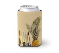 Beer Can Cooler Sleeve,Summer Deck Chair Pineapple with Sunglasses Can Cover Beer Cooler Soft Insulated Beverage Holder for Party Beach Event Home