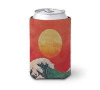 Beer Can Cooler Sleeve,The Sun Rising Over Waves Japanese Art Can Cover Beer Cooler Soft Insulated Beverage Holder for Party Beach Event Home