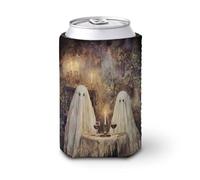 Beer Can Cooler Sleeve,Two Ghosts Rustic Wooden Red Wine Glasses Can Cover Beer Cooler Soft Insulated Beverage Holder for Party Beach Event Home