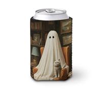 Beer Can Cooler Sleeve,Vintage Cute Ghost Cat in an Armchair Can Cover Beer Cooler Soft Insulated Beverage Holder for Party Beach Event Home