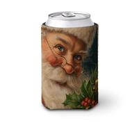 Beer Can Cooler Sleeve,Vintage Santa Claus Wearing Glasses Can Cover Beer Cooler Soft Insulated Beverage Holder for Party Beach Event Home