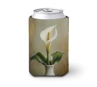Beer Can Cooler Sleeve,Vintage White Lily in A Simple Vase Can Cover Beer Cooler Soft Insulated Beverage Holder for Party Beach Event Home