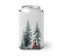 Beer Can Cooler Sleeve,Watercolor Red Cabin in The Woods Can Cover Beer Cooler Soft Insulated Beverage Holder for Party Beach Event Home