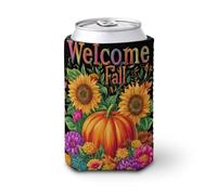 Beer Can Cooler Sleeve,Welcome Fall Pumpkins Sunflowers Autumn Can Cover Beer Cooler Soft Insulated Beverage Holder for Party Beach Event Home