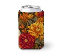 Beer Can Cooler Sleeve,Yellow Orange Red Autumn Flowers Can Cover Beer Cooler Soft Insulated Beverage Holder for Party Beach Event Home