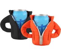 Beer Can Coolers Jacket,Can Cooler Sleeve,Can Cooler Insulated Vest Jacket Cover for 12oz Cans,Beer Gifts for Men Women Beer Lovers,Beverage Jacket Drink Coolies (Black Orange)