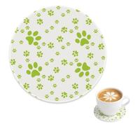 Beer Coaster Scratch Resistant Patterned Drink Coaster 2 Pack, Bright Green Paw Print Round Coasters for Table, Bar Cup Mat Coffee Table Decorations, Gift for Men Partner, 4 Inch