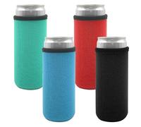 Beer Cooler Sleeve for Under 12oz/330ml Slim Can, 4PCS Insulated Neoprene Can Sleeves Non-Slip Can Cooler Holder for Beer Beverage -Black Red Green Blue
