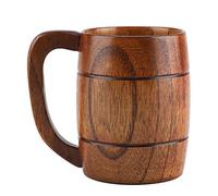 Beer Cup, Akozon Natural Big Capacity Classic Wooden Drinking Mug with Handle