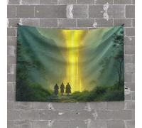 Beer Decor Three Figures Walk Towards A Glowing Light in A Misty Forest Tapestry Aesthetic Room Decor Home Bar Decor(100X150CM)