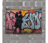 Beer Decorations For Man Cave Love In The Urban Jungle: A Silhouette Romance Against Graffiti B Tapestry Funny Tapestry Garage Decor For Men(100X150CM)