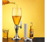 Beer Dispenser Glowing Beer Tower with Spigot & Detachable Ice Tube & Scale Lines, Clear Mimosa Tower 1.5L/ 2L/ 3L/ 5L, Beverage Dispenser for Party Gameday(Silver,2L)