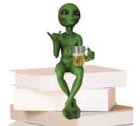 Beer-Drinking Alien Figurine - Resin Desktop Ornament, Funny Quirky Collectible, Humorous Novelty Decoration, Playful Alien Sculpture, Eye-Catching Home and Garden Accent, Figurine for Outdoor