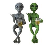 Beer Drinking Alien Statue, Rinking Beer Alien Statue, Funny Aliens Drinking Beers Resin Figure Holding Wine Glass Aliens, Funny Desktop Decor, For Adults, Bedroom, Garden, Outdoor Shelf