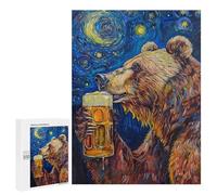 Beer Drinking Bear Art Print Puzzle 1000 Teile Schwer Puzzle Spielzeug Lernspiel Impossible Herausforderungsspielzeug Für Erwachsene Kinder 500 PCS
