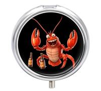 Beer Drinking Lobster Craft Beer Pill Organizer Round Pill Box Travel Pill Case Medicine Organizer for Pocket Purse