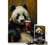 Beer Drinking Panda Jigsaws 1000 Pieces for Adults Focus Ability Mindful Escape Interlock Well Meaningful Gift (38x26cm)