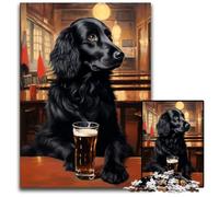 Beer Flat Coated Retriever 1000Pc Adults Jigsaw Puzzle Puzzles for Adults Brain Challenge Game for Teenagers & Family Interaction 1000 PCS(75x50cm)