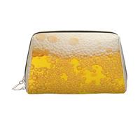Beer Foam Leather Makeup Bag for Travel, Portable Cosmetic Organizer, Make Up Bag with Zipper