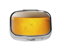 Beer Foam Print Pill Box 2 Compartment Medicine Pill Case,Portable for Pocket Or Purse Pill Box Decorative Metal Medicine Organizer