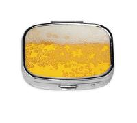 Beer Foam Print Pill Box 2 Compartment Medicine Pill Case,Portable for Pocket Or Purse Pill Box Decorative Metal Medicine Organizer