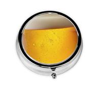 Beer Foam Print Pill Box, Round Pill Organizer, 3 Compartment Small Pill Case for Purse & Pocket, Portable Medicine Box, Travel Pill Case