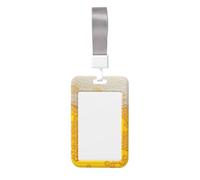 Beer Foam Printed Id Card Badge Holder with Neck Strap Waterproof Name Card Holder Plastic Vertical Sleeve Pocket