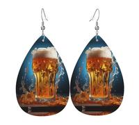 Beer foam Printed leather earrings with teardrop-shaped dangling design, light and soft.