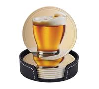 Beer foam Round Table Mats Set of 6 with Storage, Circular Beverage Mats, PU Leather Coasters for Home
