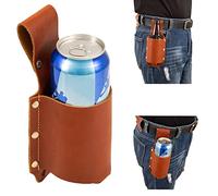 Beer Holder,Leather Beer Holster Bottle Holders,Beer Belt Holder Beer Gifts for Men,BBQ/Grilling Gifts for Travel Camping Party Outdoor,Cool Beer Accessories Gadgets for Men (Brown)