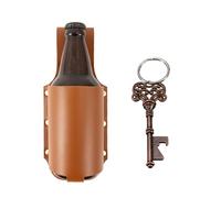 Beer Holster, Beer Holster for Men with Beer Bottle Opener Keychain Skeleton Key Crazy Horse Skin Beer Holster Bottle Holders,Men's Beer Gift,Parties, Barbecues,Camping Beer Accessories (Brown#2)